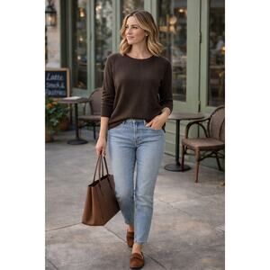 Talbots Pure Cashmere Crew Neck Brown Pullover Sweater Women's Size L